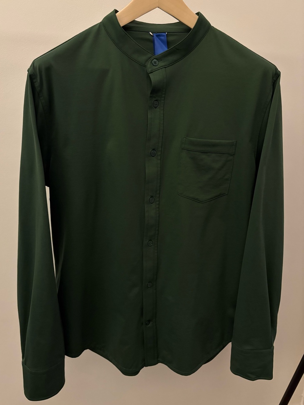 Kit & Ace Mandarin Collar Tech Shirt L/S Full Button Down Emerald Green XL